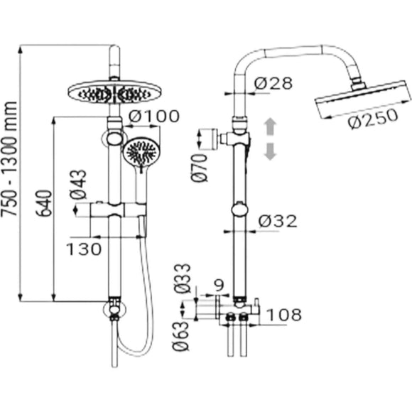 Colonna doccia in acciaio cromata completa
