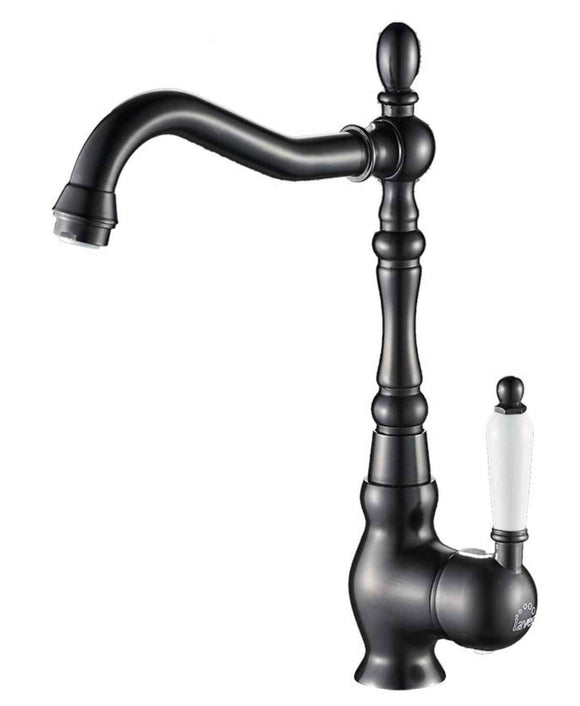 Rubinetto cucina monocomando nero con bocca a L girevole – aeratore e design elegante