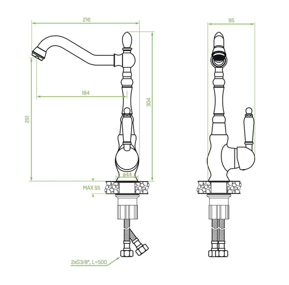 Rubinetto cucina monocomando bronzato con bocca a L girevole – aeratore e design elegante