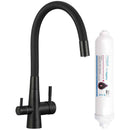 Rubinetto cucina nero con filtro acqua al carbone attivo e doppia leva – design moderno