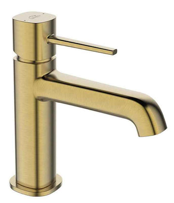 Miscelatore lavabo da appoggio con tappo click-clack – design moderno, finitura oro spazzolato