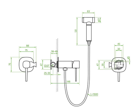 Set idroscopino bidet a incasso oro lucido con doccetta bidet – elegante, funzionale e salvaspazio