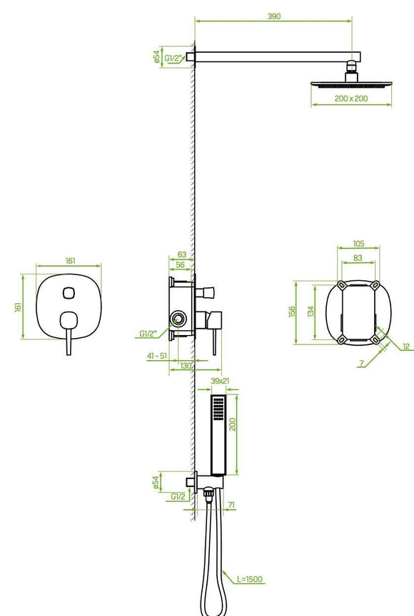 Set doccia completo di miscelatore incasso soffione e doccetta