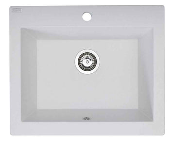 Lavello a vasca singola con grembiule – lavello ceramica 63×49 cm, sifone salvaspazio incluso