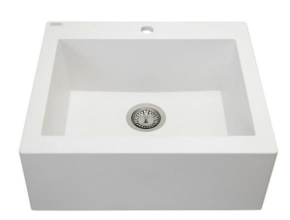 Lavello a vasca singola con grembiule – lavello ceramica 63×49 cm, sifone salvaspazio incluso