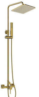 Colonna doccia oro spazzolato | Soffione a pioggia quadrato, doccetta portatile, sistema anticalcare e flessibile antitorsione-1