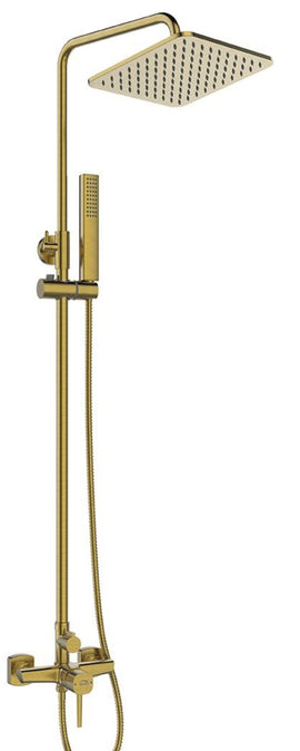 Colonna doccia oro spazzolato | Soffione a pioggia quadrato, doccetta portatile, sistema anticalcare e flessibile antitorsione