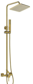 Colonna doccia oro spazzolato | Soffione a pioggia quadrato, doccetta portatile, sistema anticalcare e flessibile antitorsione