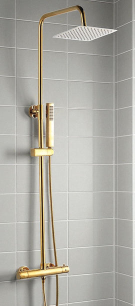 Colonna doccia Gold con rubinetto termostatico | Soffione a pioggia quadrato, altezza regolabile, sistema anticalcare - 0