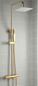 Colonna doccia Gold con rubinetto termostatico | Soffione a pioggia quadrato, altezza regolabile, sistema anticalcare
