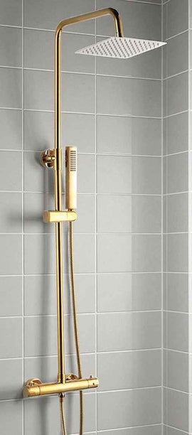 Colonna doccia con miscelatoee | Set doccia minimalista, soffione a pioggia, sistema anticalcare, oro