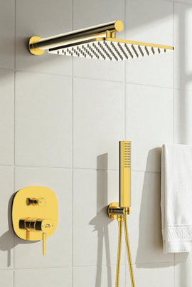 Set doccia – oro lucido, soffione, braccio doccie e miscelatore - 0