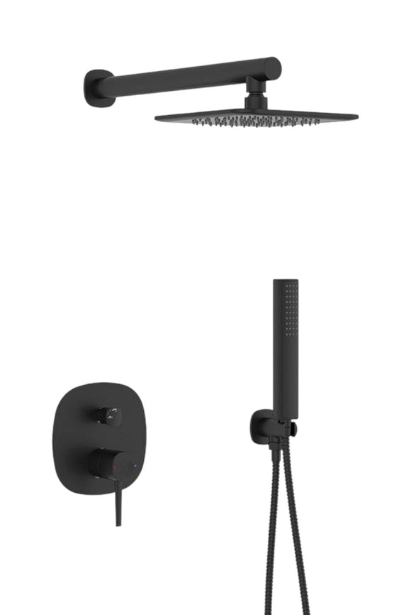 Ensemble douche – noir mat, tête de douche, bras de douche et mélangeur de douche