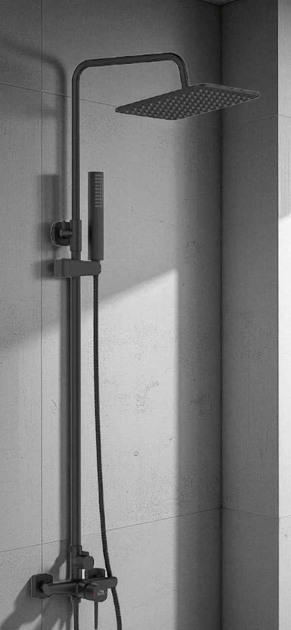 Colonna doccia con miscelatore | Set doccia minimalista, soffione a pioggia, sistema anticalcare, nero