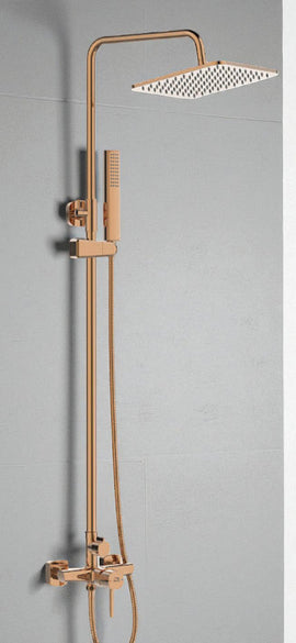 Colonna doccia con miscelatore | Set doccia minimalista, soffione a pioggia, sistema anticalcare, oro rosa - 0