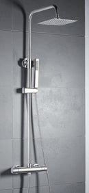 Colonna doccia con rubinetto termostatico | Soffione a pioggia quadrato, doccetta, sistema anticalcare, flessibile anti-torsione cromato-2