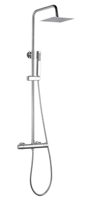 Colonna doccia con rubinetto termostatico | Soffione a pioggia quadrato, doccetta, sistema anticalcare, flessibile anti-torsione cromato