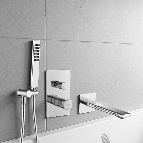 Rubinetto vasca da incasso cromato con set doccia – design moderno, aeratore e tubo flessibile antitorsione