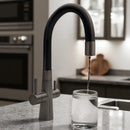 Rubinetto cucina con attacco filtro acqua, bocca flessibile a U e doppia leva – acciaio e nero-3