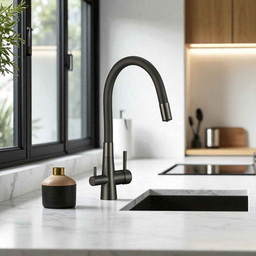 Rubinetto Cucina con Filtro Acqua | Antrarice Spazzolato, Doppia Leva, Canna Flessibile e Design Moderno