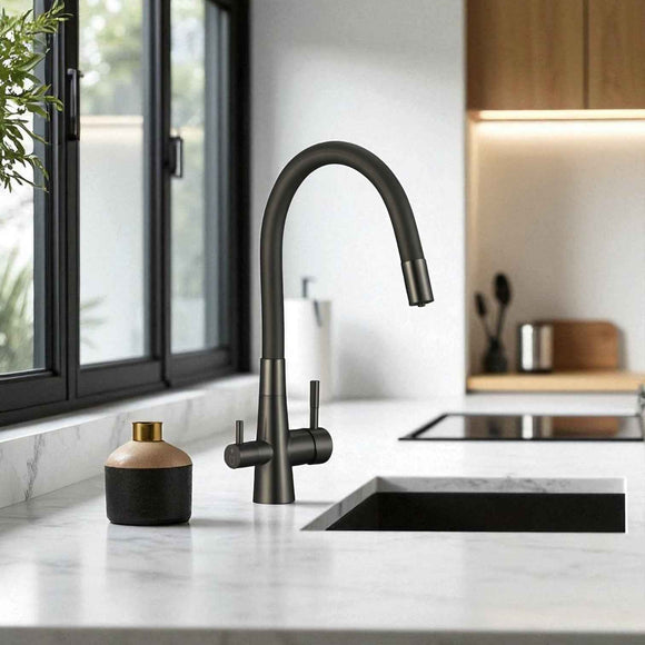Rubinetto Cucina con Filtro Acqua | Antrarice Spazzolato, Doppia Leva, Canna Flessibile e Design Moderno