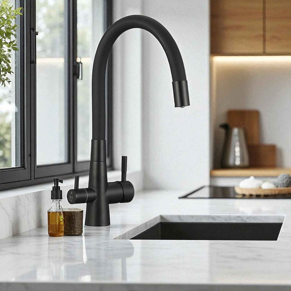 Rubinetto Lavello Nero con Filtro Acqua | Beccuccio Flessibile 360° e Design Elegante per Cucina