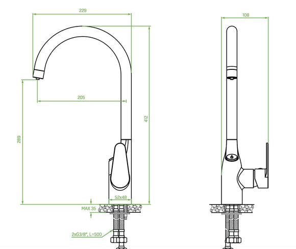 Rubinetto Lavello con Filtro Acqua | Beccuccio a U 360°, Nero, Acqua Filtrata Direttamente dal Rubinetto