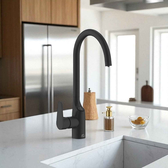 Rubinetto Lavello con Filtro Acqua | Beccuccio a U 360°, Nero, Acqua Filtrata Direttamente dal Rubinetto