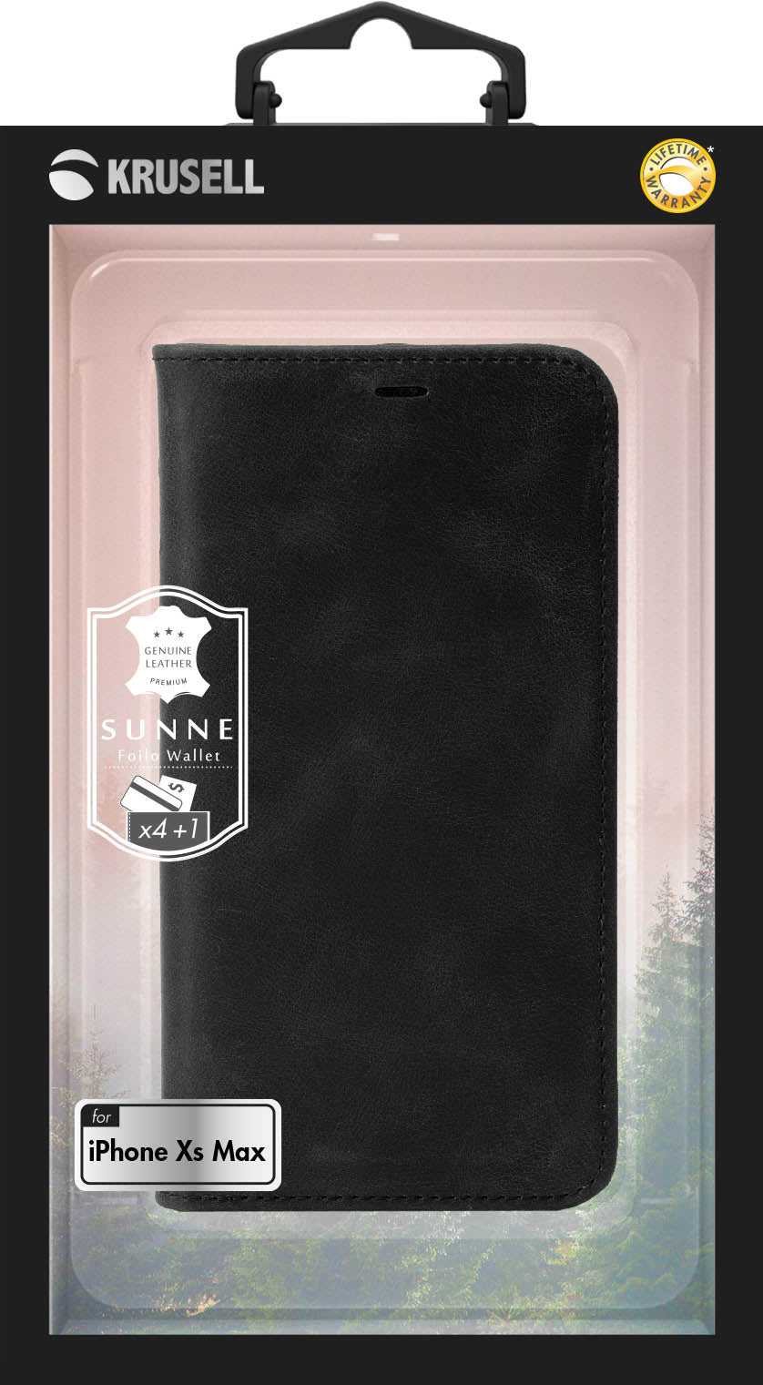Portefeuille 4 cartes Krusell Sunne pour iPhone XS Max, noir vintage