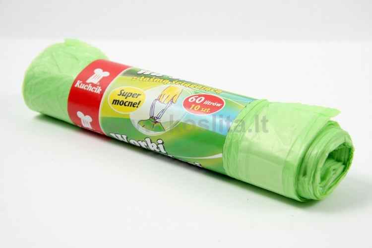 Sacs poubelles à cordon, 60 l/10 pièces, PEHD, vert