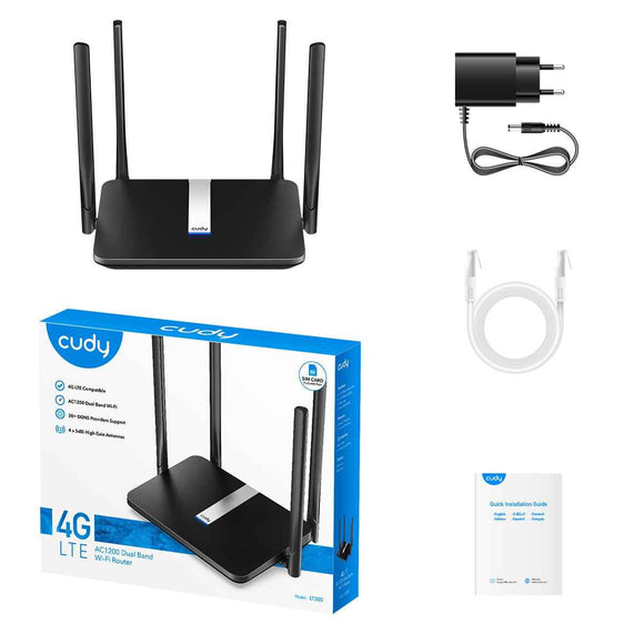 Cudy LT500 wireless router Fast Ethernet Dual-band (2.4 GHz / 5 GHz) 4G Black