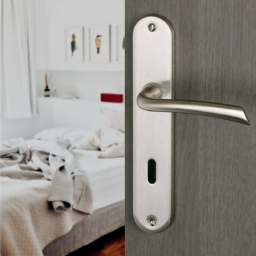 2 poignées de porte sur plaque RHAPSODIE, Entrée de clé pour chambre, Finition zamak nickel mat, Entraxe standard 195 mm