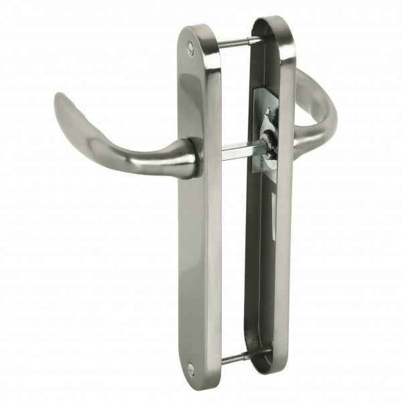 2 poignées de porte sur plaque CHAMBON, Sans trou pour pièce à vivre, Finition aluminium nickel mat, Entraxe standard 195 mm