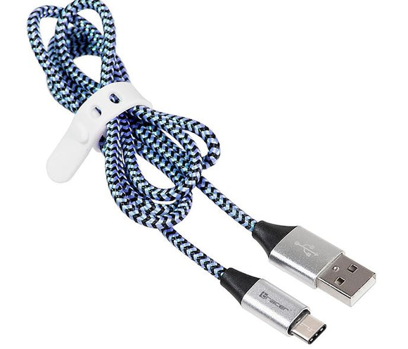 Kabel USB 2.0 Type-C A męski - C męski 1,0m czarno-niebieski