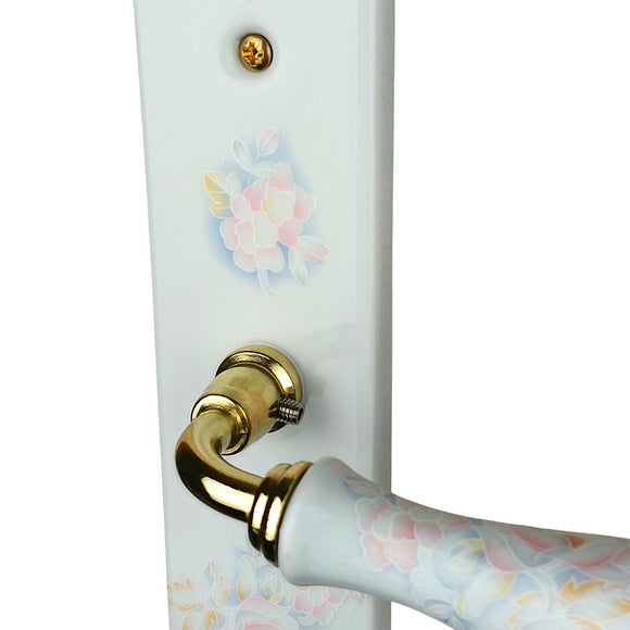 2 poignées de porte ROSAE, Verrou de condamnation pour salles de bain/WC, Porcelaine de Limoges, Finition coude doré, Entraxe standard 195 mm