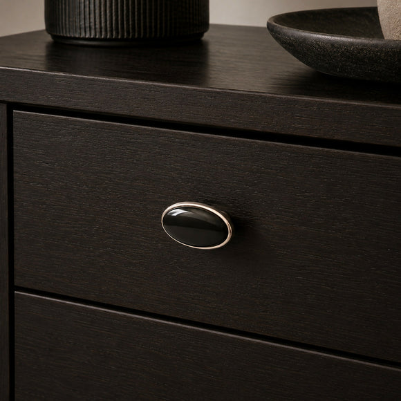Bouton de meuble STARK, Finition nickel brillant & céramique noire