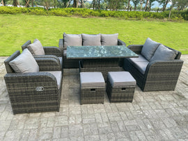 Fimous Rotin Mobilier De Jardin Extérieur Ascenseur Réglable Table À Manger Ou Table Basse Ensemble Canapé Amour Canapé 3 Places Canapé Petit Pouf Chaise Longue 9 Places