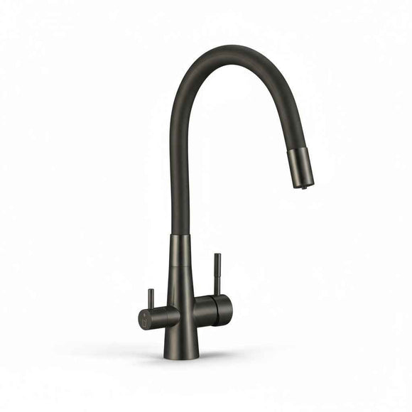 Rubinetto Cucina con Filtro Acqua | Antrarice Spazzolato, Doppia Leva, Canna Flessibile e Design Moderno