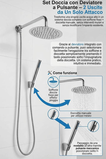 Set Doccia con Deviatore a Pulsante – 2 Uscite da Un Solo Attacco - 0