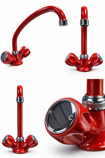 Rubinetto per cucina vintage rosso design - 0