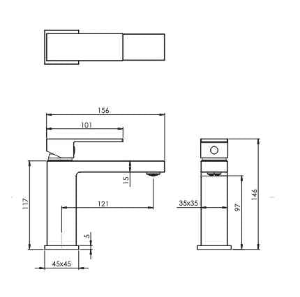 Miscelatore lavabo quadrato in ottone cromato