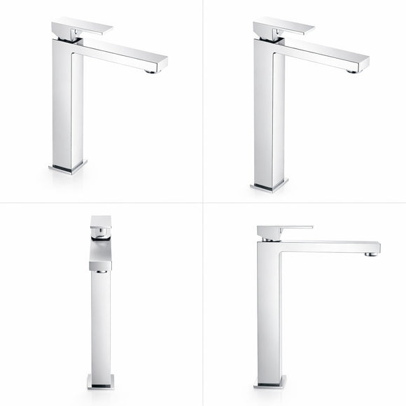 Miscelatore lavabo stile quadrato alto per lavandini appoggio