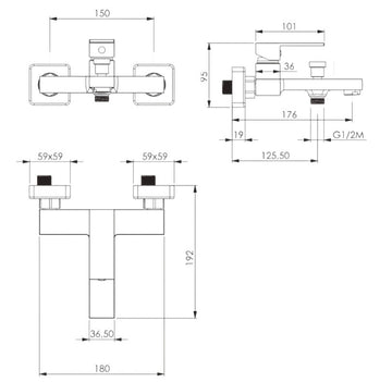 Miscelatore vasca quadrato, completo, cromato - 0