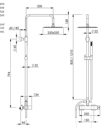 Colonna doccia con miscelatore completa nera opaca quadrata - 0