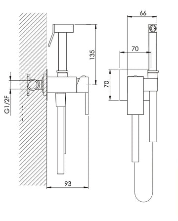 Miscelatore idroscopino bidet incasso nero opaco quadrato - 0