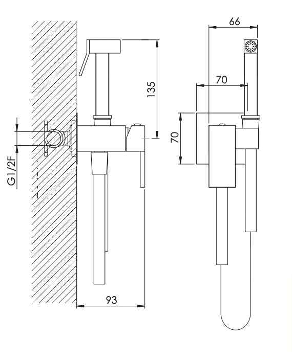 Miscelatore idroscopino bidet incasso nero opaco quadrato