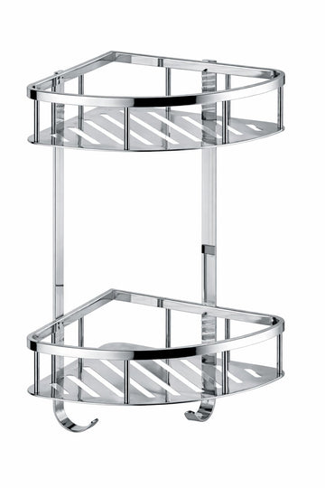 Mensola Doccia Angolare 2 Ripiani Cromata con Ganci | Porta Shampoo da Bagno Antiruggine