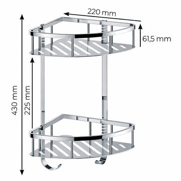 Mensola Doccia Angolare 2 Ripiani Cromata con Ganci | Porta Shampoo da Bagno Antiruggine - 0