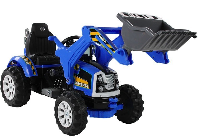 Tracteur électrique autoporté avec pelle à godet bleu
