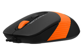 MOUSE A4tech, "FM10", PC sau NB, cu fir, USB, optic, 1600 dpi, butoane/scroll 4/1, , negru / portocaliu, "FM10 Orange" (timbru verde 0.18 lei)